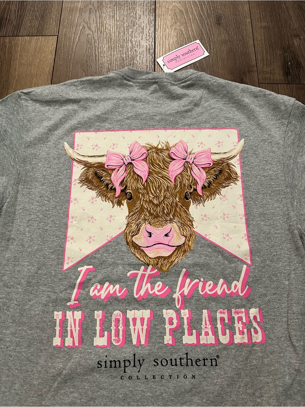 Simply Southern Gray Tee with Pink Cow Graphic